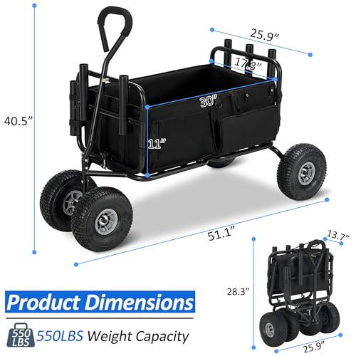 AHB Fishing Cart 550lbs Heavy Duty Foldable Beach Wagon with All Terrain Wheels S239642