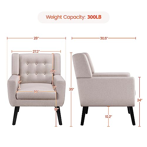 Yaheetech Accent Chair, Button Tufted Armchair, Linen Fabric, Beige I842707