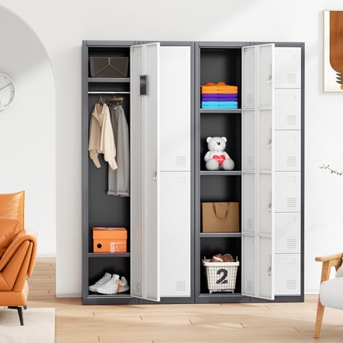 Bonusall Metal Locker 3-Tier Steel Storage Cabinet, 3 Doors Grey H746