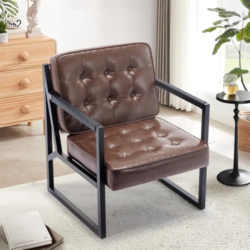 COLAMY Mid Century Modern Accent Chair Set of 2, Faux Leather, Black S4169