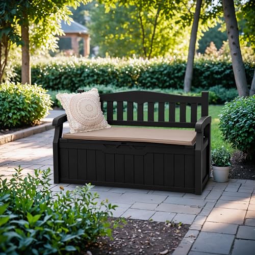Devoko 80 Gallon Lockable Storage Bench Deck Box for Patio, Black Z966662
