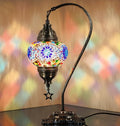 DEMMEX Authentic Turkish Lamp, Made in Turkey, Turkish Moroccan Mosaic Table Bedside Lamp, 100% Handcrafted, Antique Brass Color Metal Body and Decorated Metal Base, 15" (Multicolored)