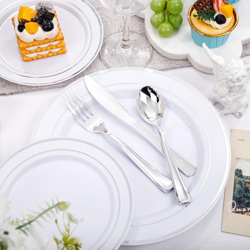 bUCLA 300PCS Gold Disposable Dinnerware Set - White and Gold Plastic Plates for Party S185