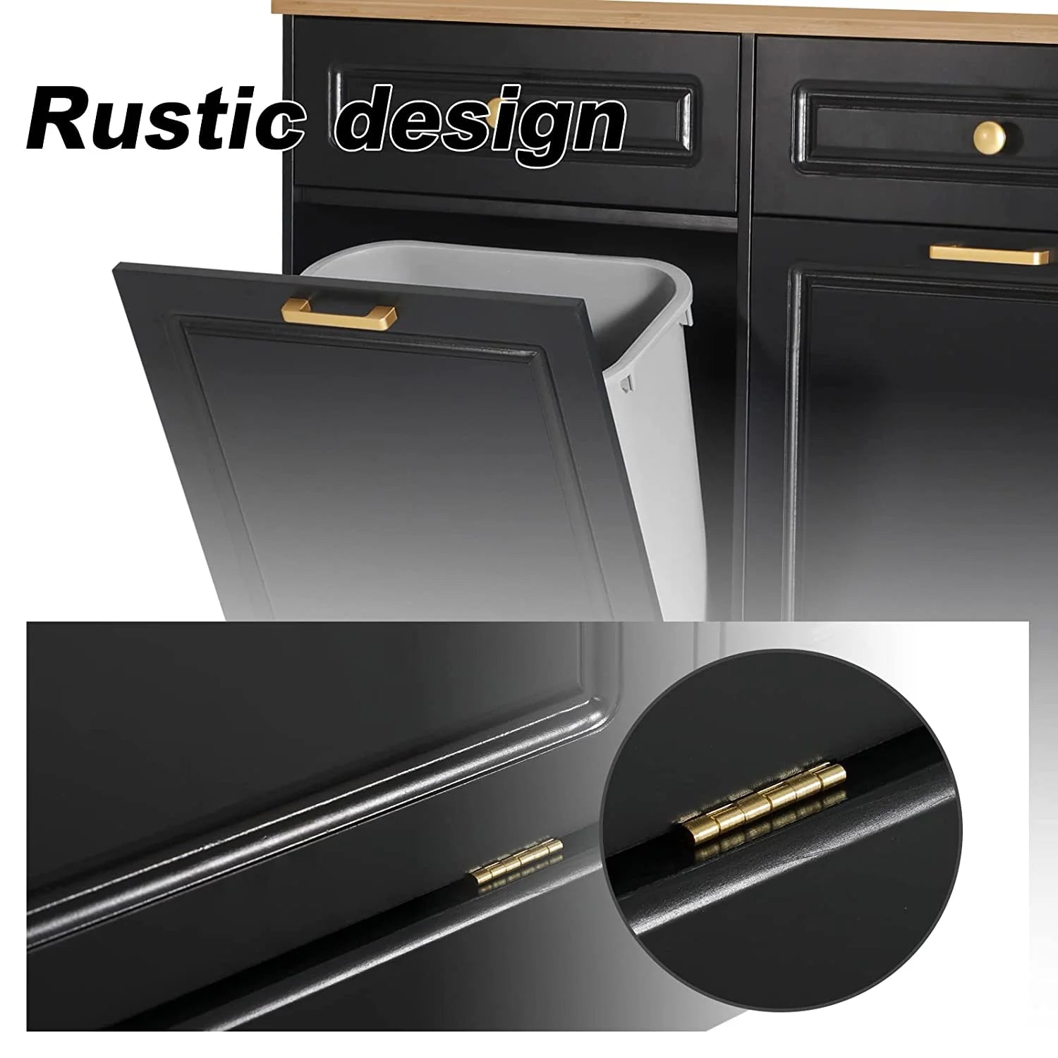 GEROBOOM Double Tilt Out Kitchen Trash Cabinet with Drawer, Black Z980653