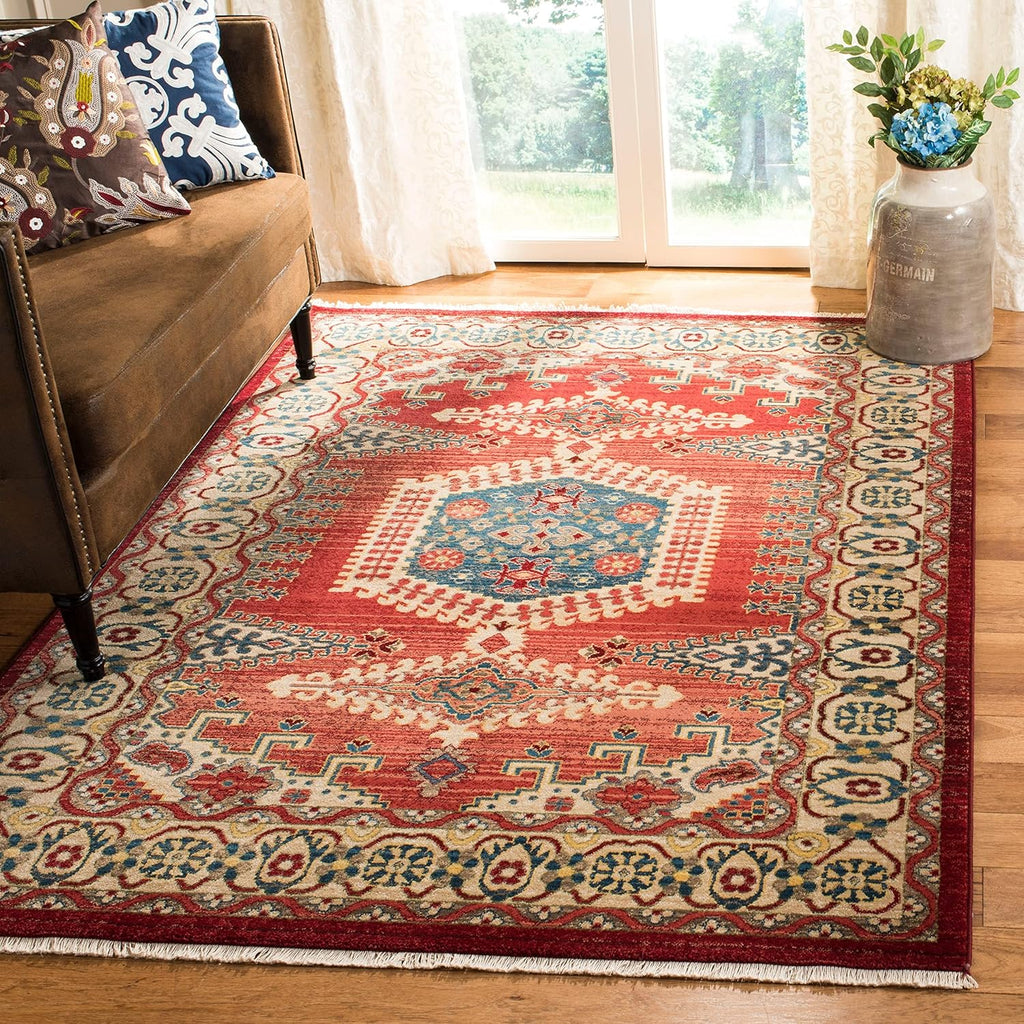 SAFAVIEH Kashan Collection Area Rug - 8' x 10', Red & Ivory, Traditional Oriental Design, Non-Shedding & Easy Care, Ideal for High Traffic Areas in Living Room, Bedroom (KSN308Q)