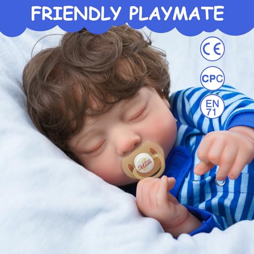JIZHI Lifelike Reborn Baby Dolls Boy - 18-Inch Soft Skin Realistic Sleeping Newborn Doll with Toy & Gift Set V793