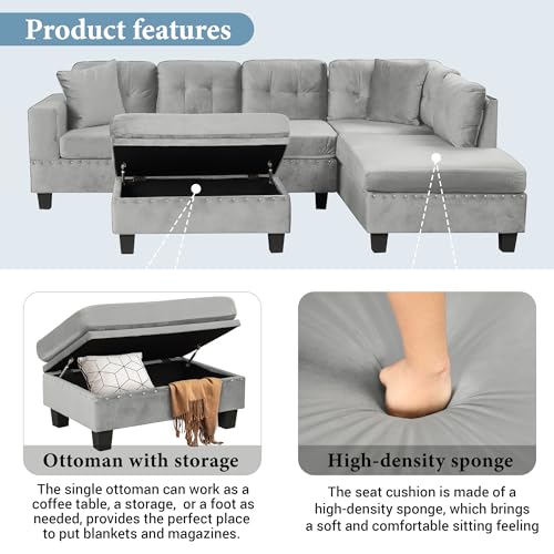 Merax Modern Sectional Sofa with Storage Ottoman, Black P61461