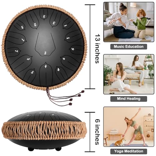 Steel Tongue Drum 14 Inch 15 Notes with Travel Bag and Mallets, C Major B537