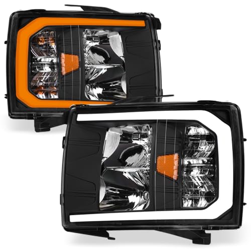 Compatible With Chevy Silverado 1500/2500/3500 HD Switchback Sequential LED Headlights Black Housing A769