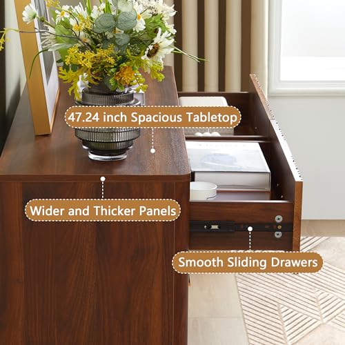 Fluted 5 Drawers Dresser for Bedroom, Wooden Tall Storage, Walnut L1075