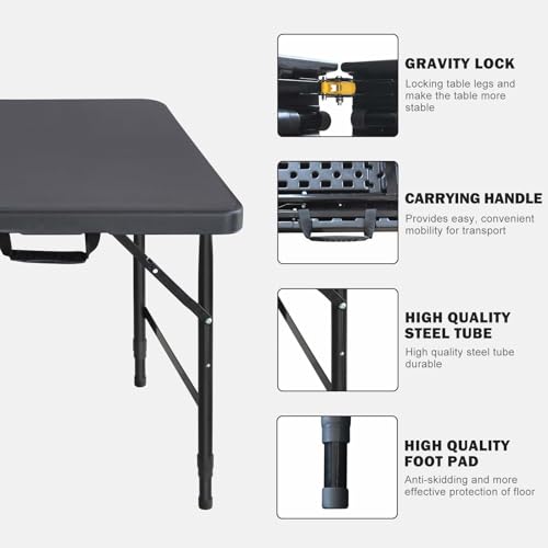 4FT Portable Folding Table with Handle and Steel Legs, White T595105