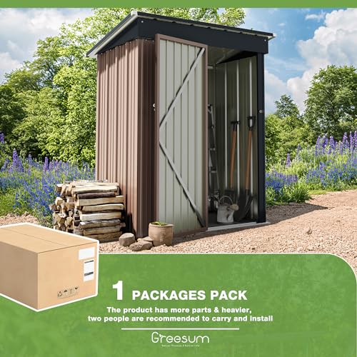 Greesum Outdoor Storage Shed 6 x 8 ft Metal Garden Utility Tool Shed with Lock, Brown U409