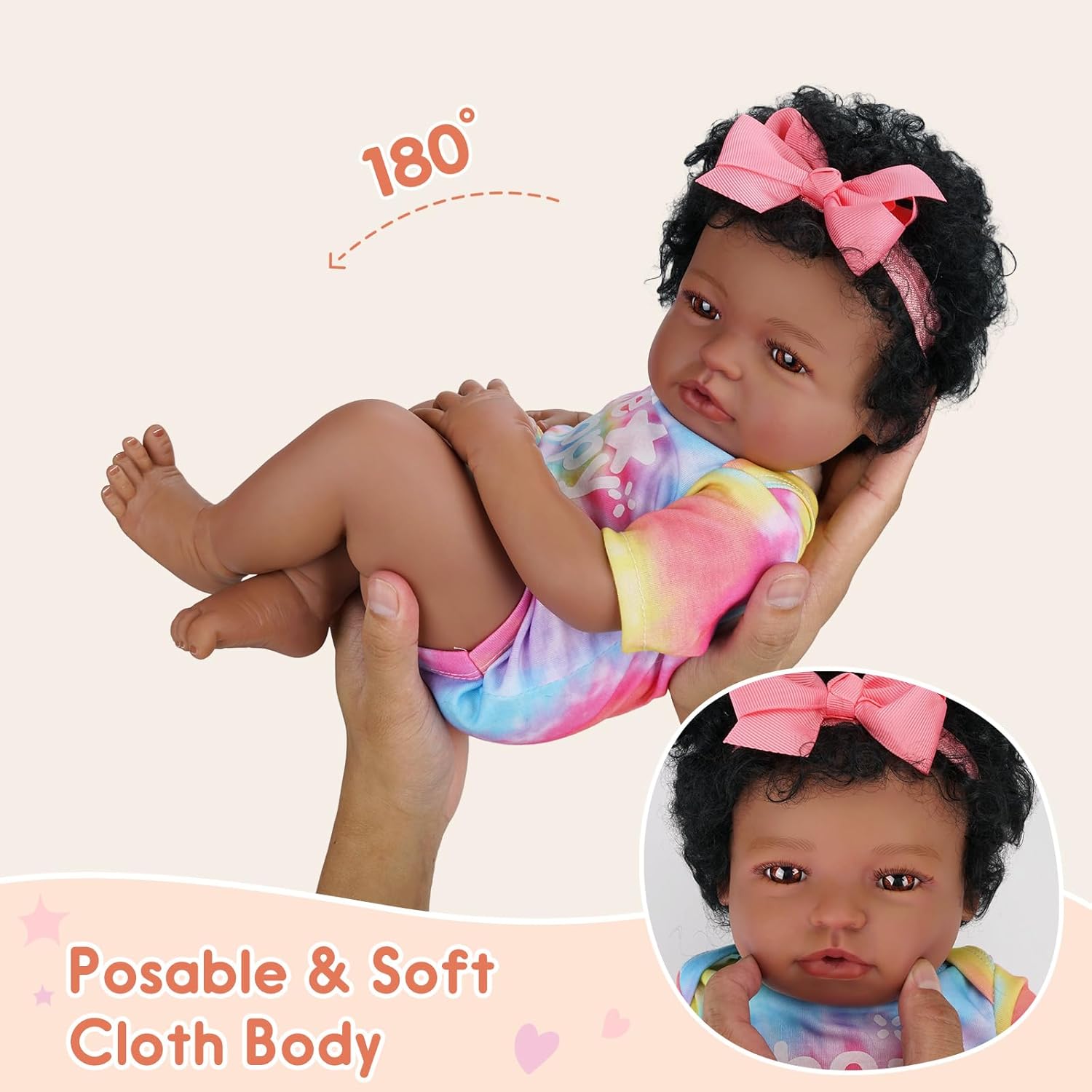 BABESIDE Lifelike Reborn Baby Doll Black Girl 20 Inch Brown Eyes T91924