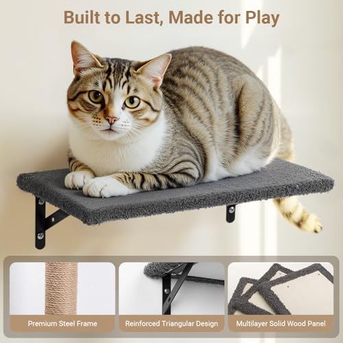Cat Wall Shelves 5-in-1 Wooden Cat Climber with Perches and Scratching Post U216172