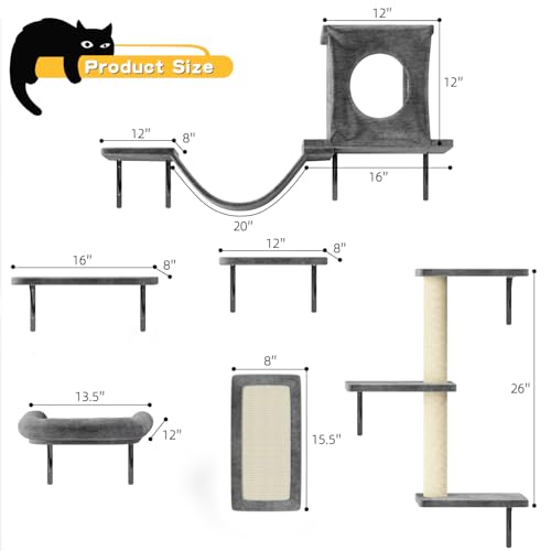 NUNU LAB Wall Mounted Cat Climber Set with House, Tunnel, Scratcher, Black M305