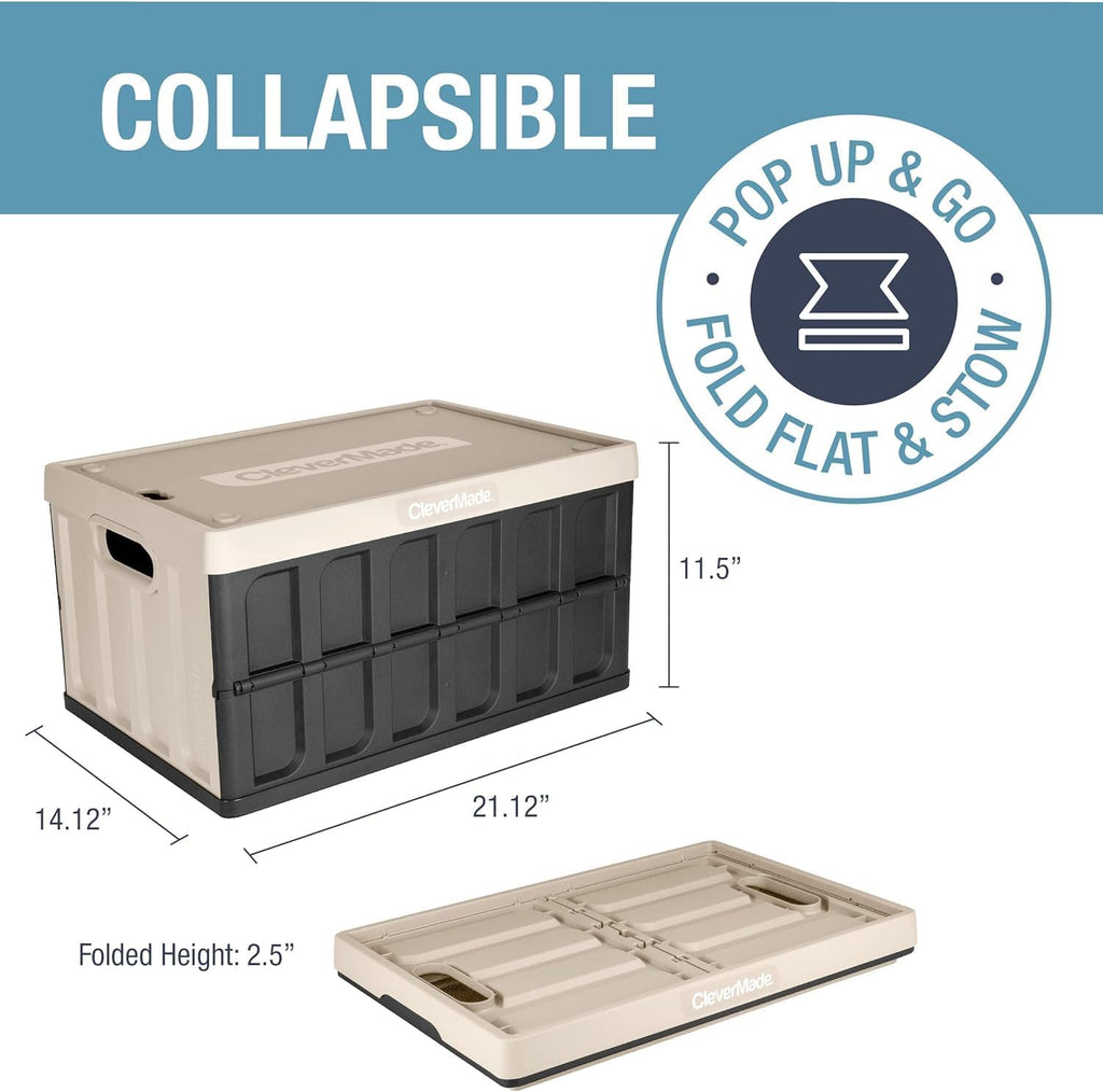 CleverMade Collapsible Storage Bin with Lid, Tan, 3PK A690