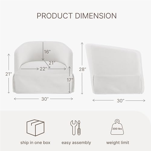 Swivel Accent Chair Set of 2, 360 Degree Linen Fabric Armchair, Cream White Q4822