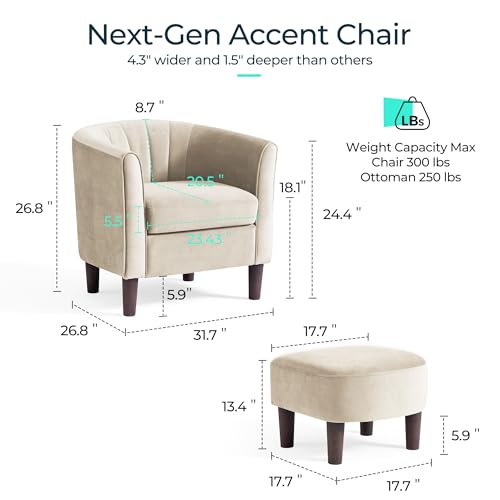 LINSY Accent Chair with Ottoman, Velvet, Olive Green C653
