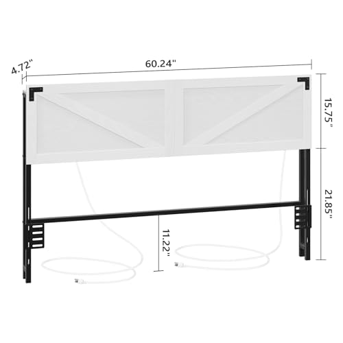 Queen Size Headboard with 2 Outlets and 4 USB Ports, LED Lights, White and Black H382