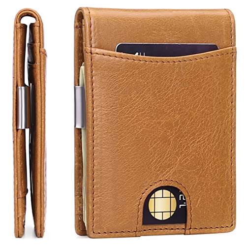 SENDEFN Slim Wallets for Men with Money Clip RFID Front Pocket Leather Wallet Mini Bifold