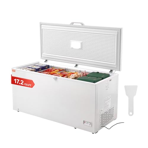 VEVOR Chest Freezer, 12.8 Cu.ft / 345 L Large Deep Freezer & 4 Removable Baskets, Freestanding Top Open Door Commercial Chest Freezers with Locking Lid, 7-Level Adjustable Temp, LED Lighting, 6 Wheels
