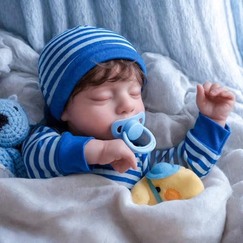 JIZHI Lifelike Reborn Baby Dolls Boy - 18-Inch Baby Soft Skin Realistic-Newborn Baby Dolls Sleeping Real Life Baby Dolls with Toy & Gift Set for Kids Age 3+