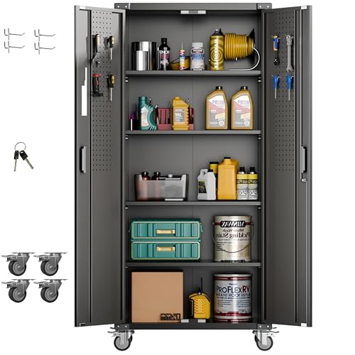 Aobabo 73''H Metal Garage Storage Cabinet with Wheels, Black S572804
