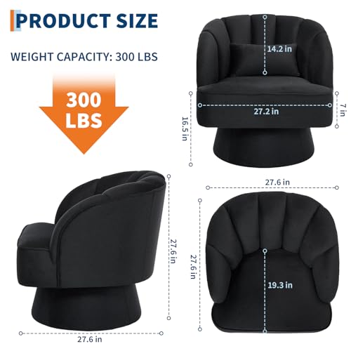 GarveeHome Modern Swivel Barrel Accent Chair, Teddy Fabric Upholstered Armchair, Black W334223