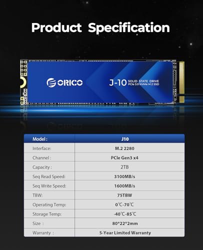 ORICO 1TB M.2 NVMe SSD with Heatsink PCIe Gen3x4 Internal Solid State Drive Q628