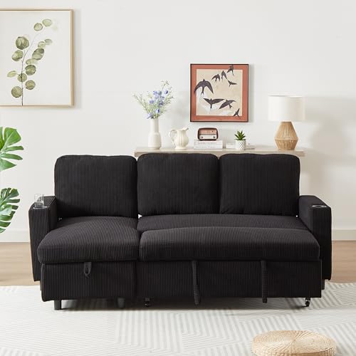 L-Shaped Pull Out Sleep Sofabed with Storage Chaise, Chenille Upholstered X30892