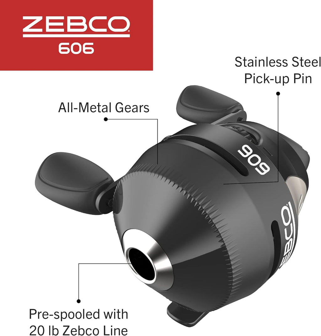 Zebco 606 Spincast Fishing Reel, Right-Hand Retrieve, Pre-Spooled D968