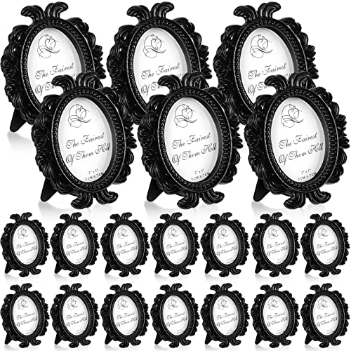 Vicenpal 20 Pieces Vintage Resin Picture Frames Antique Photo Frame Baroque Oval Mini Frame Table Top Display Black K3894