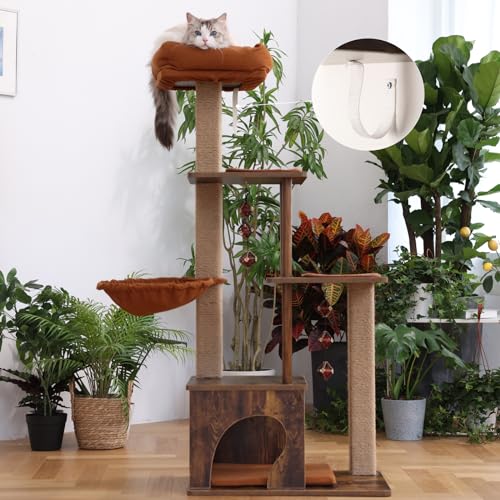 FUKUMARU Cat Tree, 4 in 1 Large Cat Tower with Scratching Post and Hammock F97368