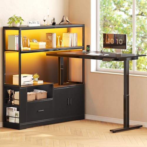 SEDETA L Shaped Standing Desk with Drawers & Hutch, White X476869
