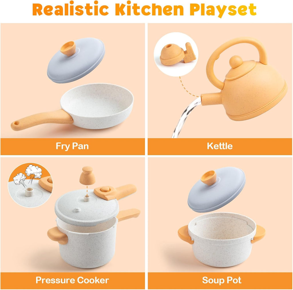 Pretend Play Kitchen Accessories Set, 44PCS Kids Cookware Toys with Gas Stove Sound & Light Z90914