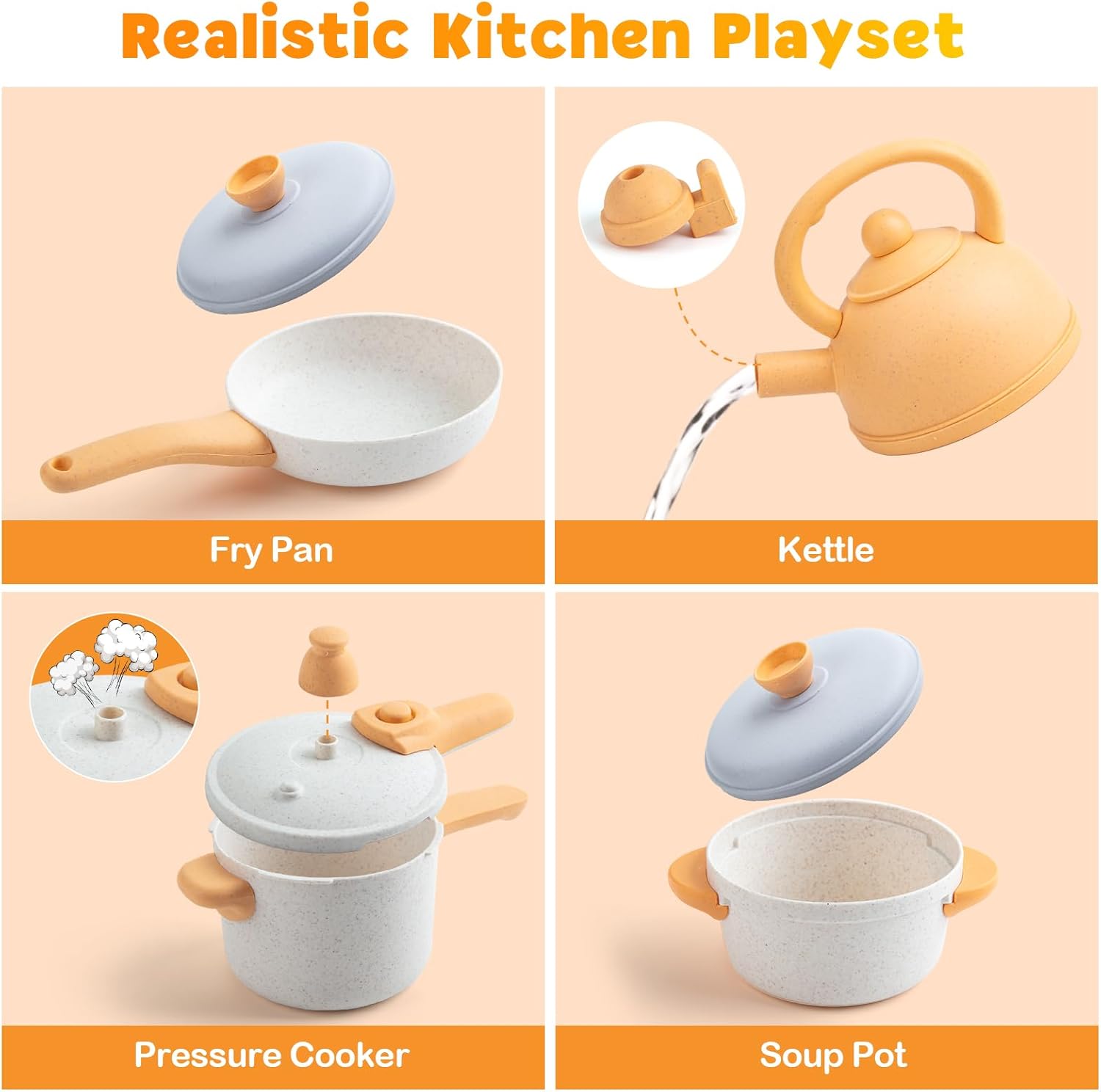 Pretend Play Kitchen Accessories Set, 44PCS Kids Cookware Toys with Gas Stove Sound & Light Z90914