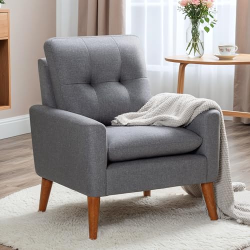 JUMMICO Mid Century Accent Chair with Wood Legs, Pearl White, Set of 2 W90764