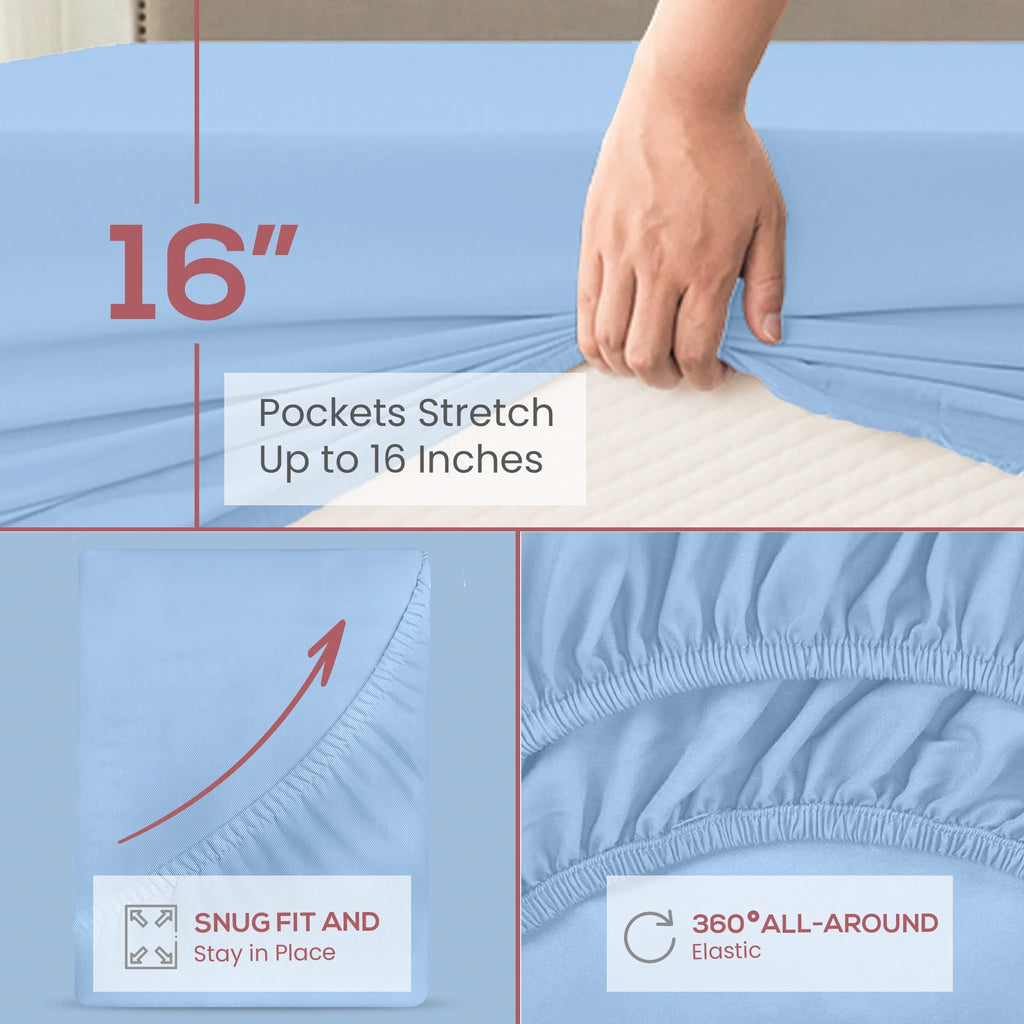 Superity Linen Queen Fitted Sheet Cotton 200 Thread Count Blue B41143