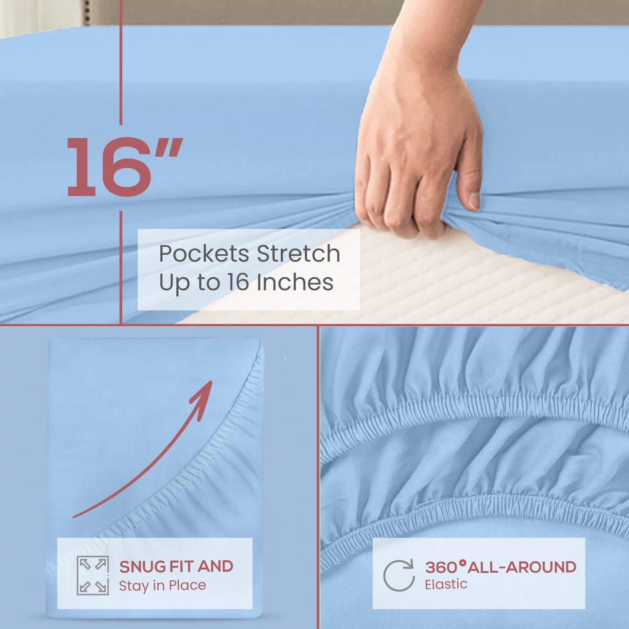Superity Linen Queen Fitted Sheet Cotton 200 Thread Count Blue B41143