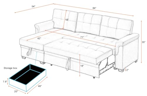 L-Shaped Pull Out Sleep Sofabed with Storage Chaise, Chenille Upholstered X30892