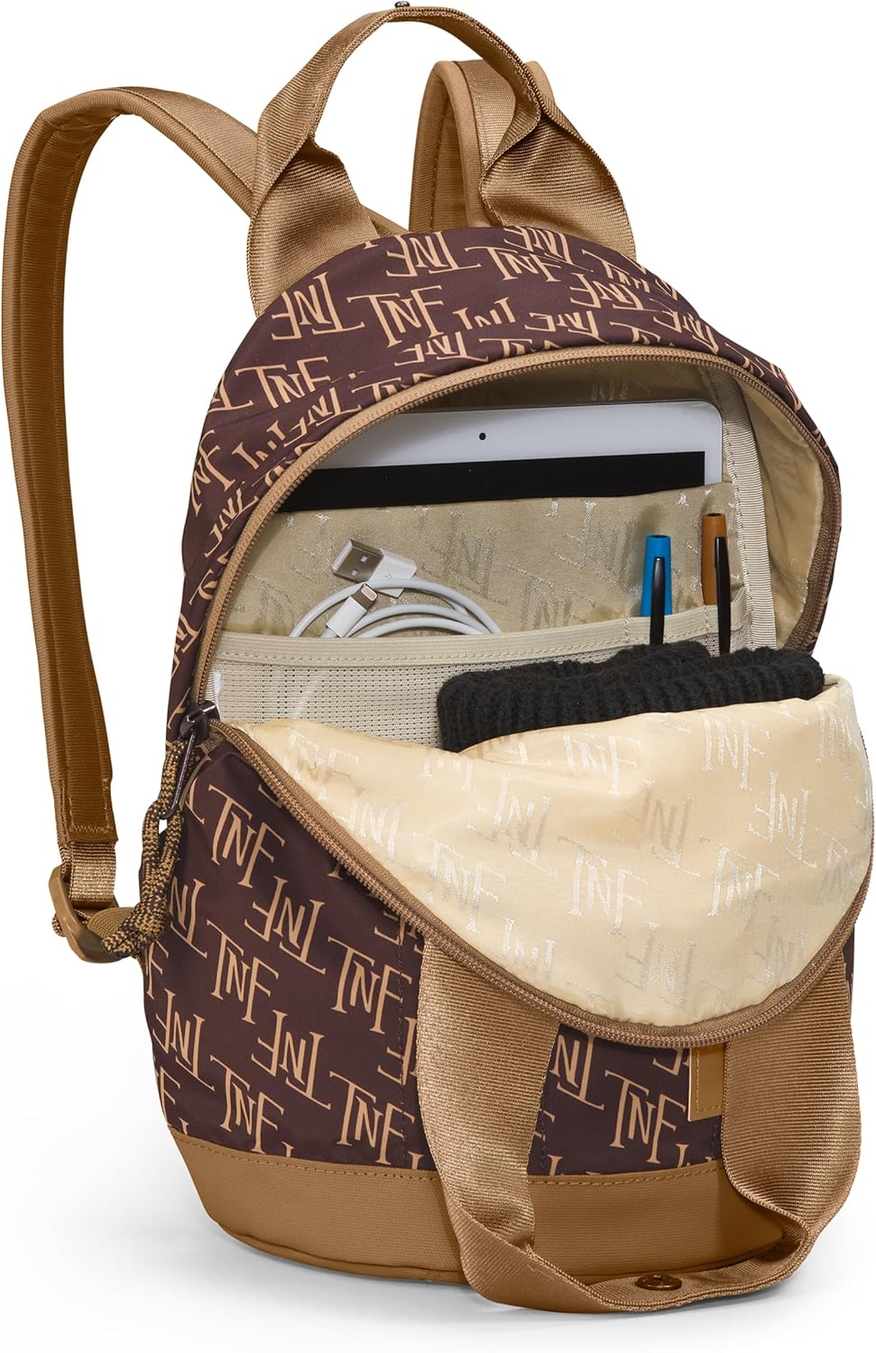 THE NORTH FACE Women's Never Stop Mini Backpack, TNF Monogram Print, Utility Brown B183