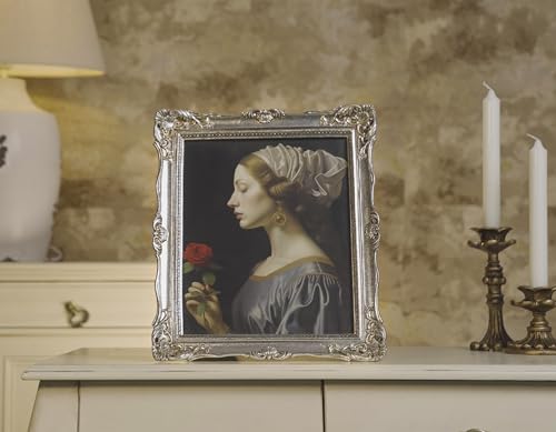 Vintage 8x10 Picture Frame with Glass Front, Antique Retro Photo Frame for Wall or Tabletop, Silver N745