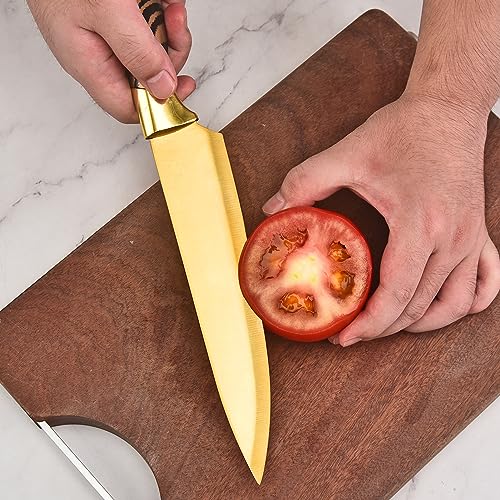 Gold Knife Block Set with Acrylic Stand, 14Pcs Stainless Steel Kitchen Knives U2598