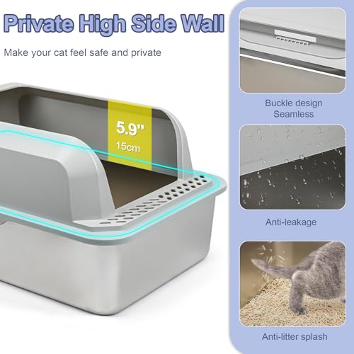 Stainless Steel Cat Litter Box with High Sides, 20L, Includes Shovel C315028