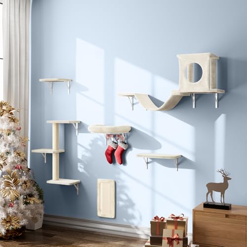 NUNU LAB Wall Mounted Cat Climber Set with House, Tunnel, Scratcher, Black M305