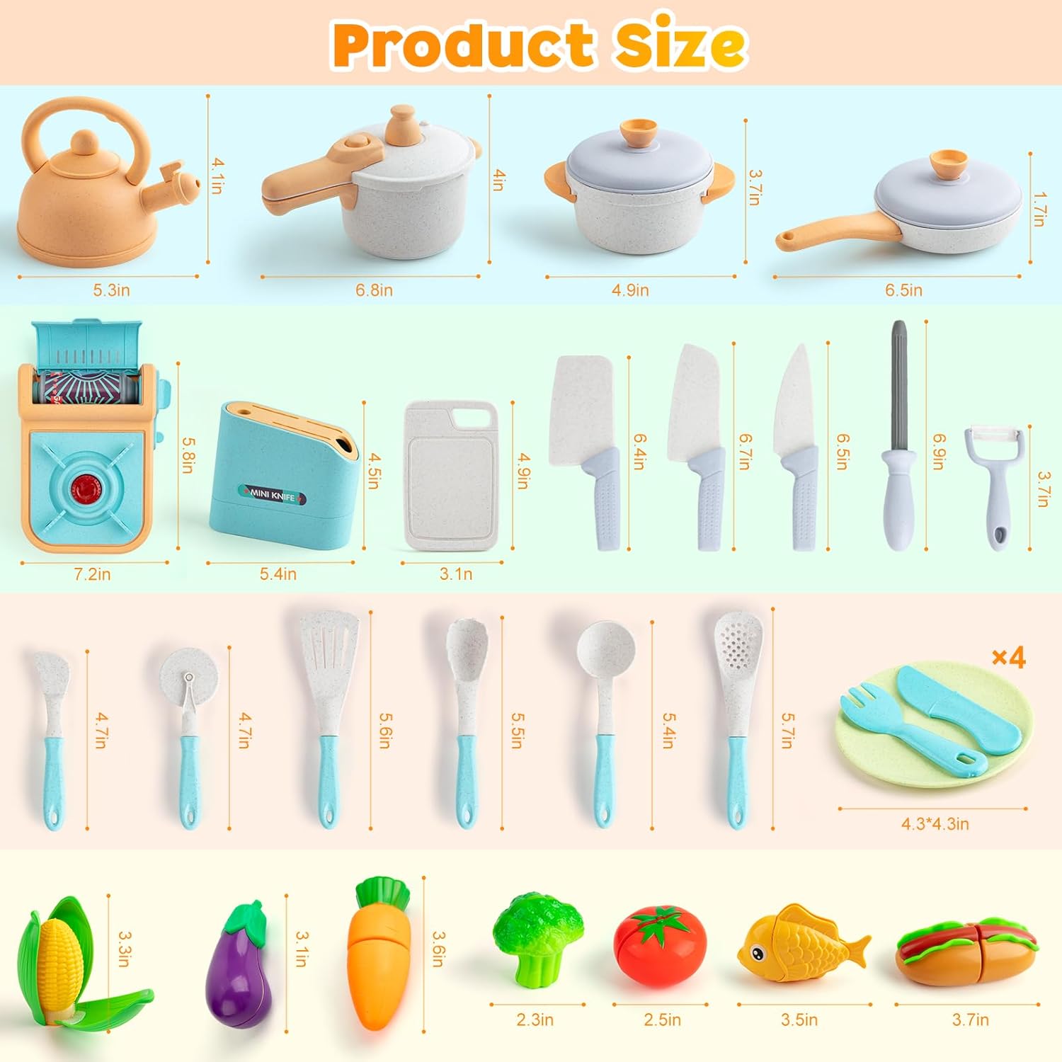 Pretend Play Kitchen Accessories Set, 44PCS Kids Cookware Toys with Gas Stove Sound & Light Z90914