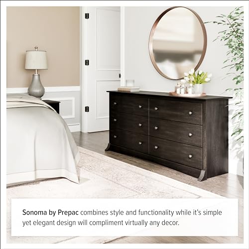 Prepac Rustic Ridge Farmhouse 6-Drawer Double Dresser, Brown X6434