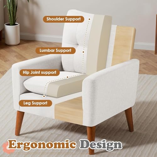 JUMMICO Mid Century Accent Chair with Wood Legs, Pearl White, Set of 2 W90764