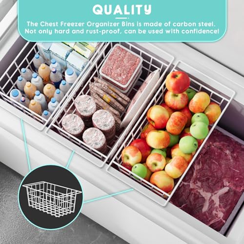 Chest Freezer Organizer Bins 2Packs with Hanging Handles, Metal Wire Storage Basket N1098