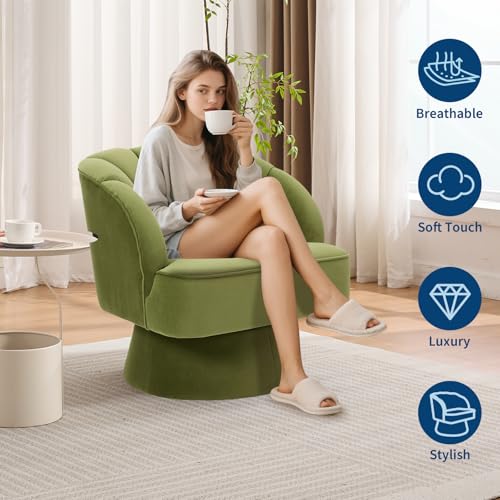 GarveeHome Modern Swivel Barrel Accent Chair, Teddy Fabric Upholstered Armchair, Black W334223